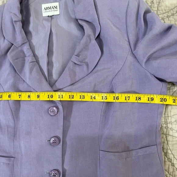 Armani Collezioni Purple Blazer. Ruffle collar, pockets, button down. - Picture 8 of 8